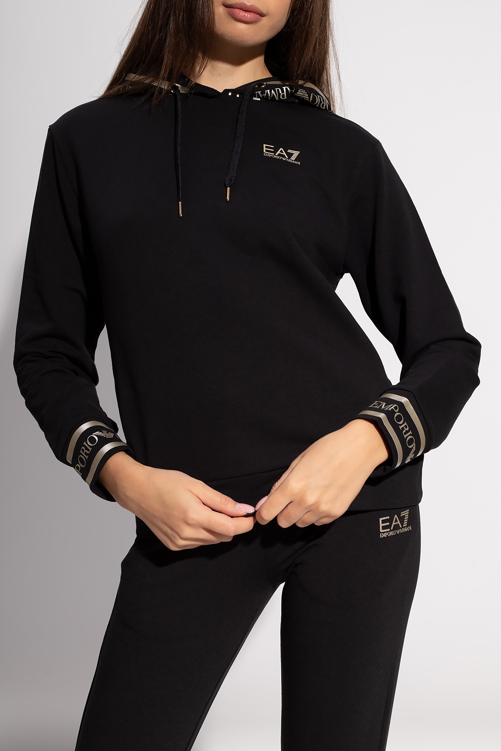 Black Hoodie sweatpants set EA7 Emporio Armani IetpShops India